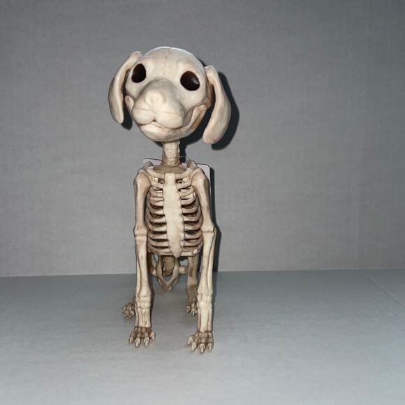 8" SITTING PUPPY DOG SKELETON SPOOKY BONEZ DEAD ANIMAL PROP DECORATION NEW - Picture 1 of 6
